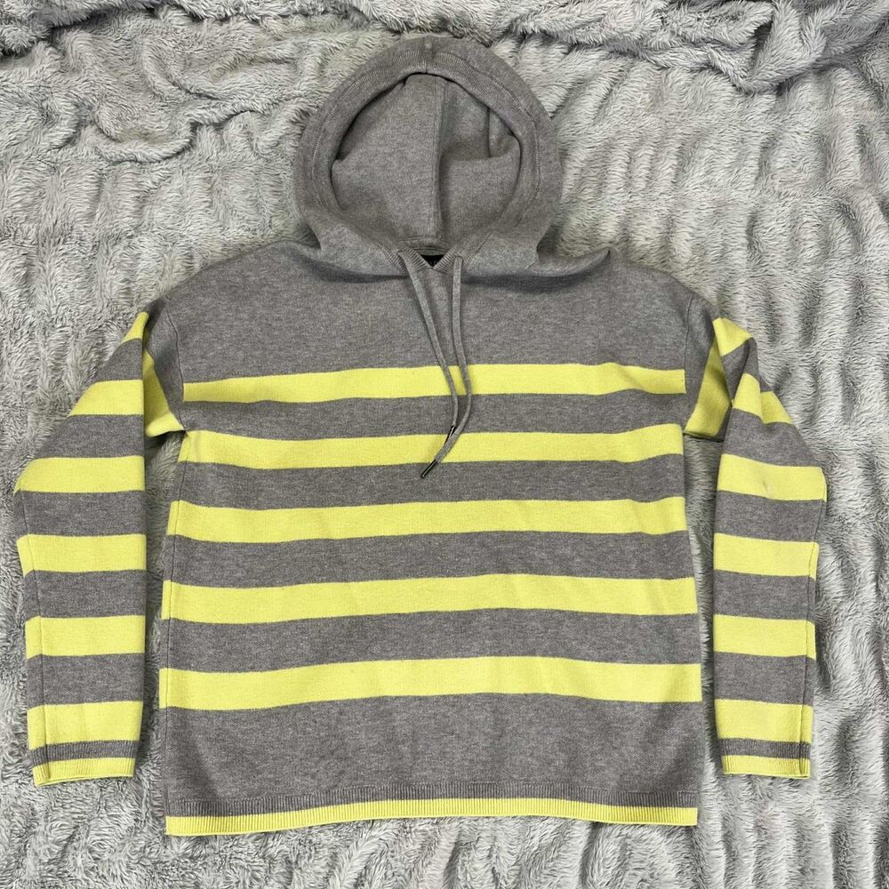 Cynthia Rowley Hoodie Women S Gray Yellow Stripe Knit Pullover Lightweight Top